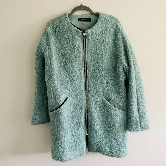 ZARA Mint Boucle Mohair Coat Jacket - S - Picture 1 of 3